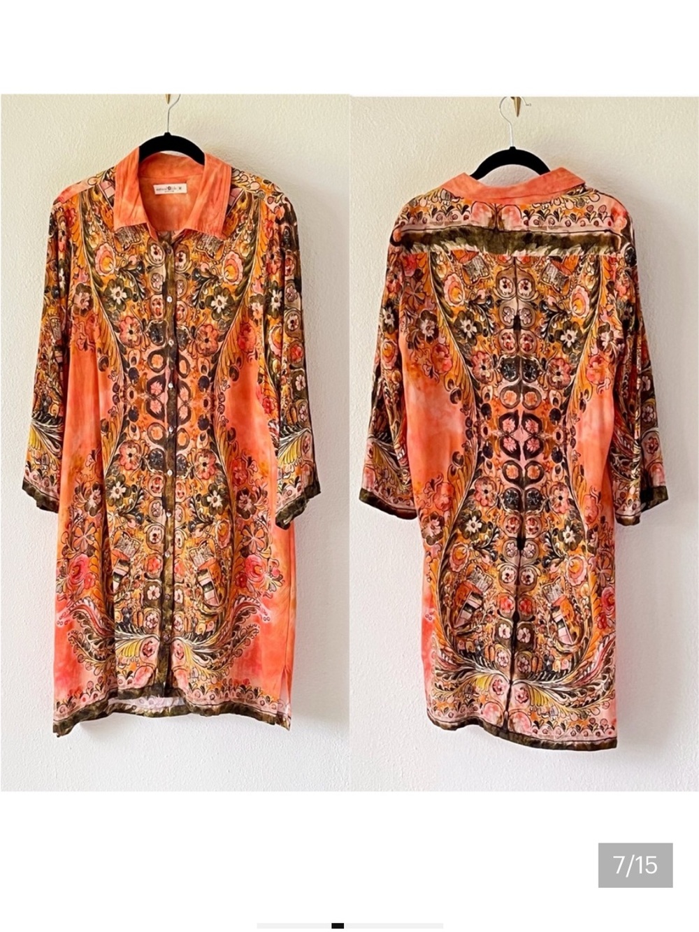 NATURAL LIFE Orange Paisley Button-Front Boho Tunic - Picture 9 of 11